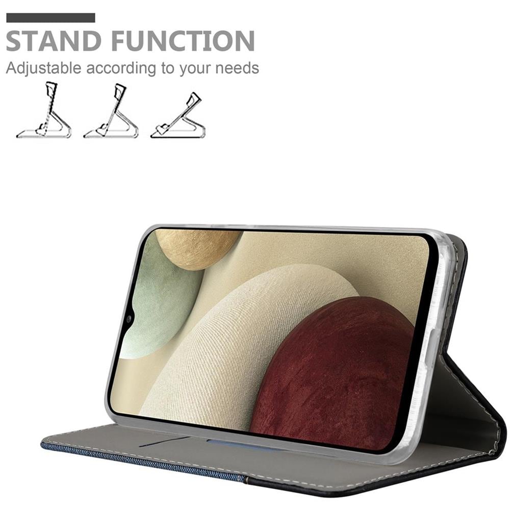 Custodia Compatibile Con Samsung Galaxy A12 / M12 In Blu Scuro Nero - Coperchio Protettiva Con Chiusura Magnetica, Funzione Stand E Tasca Per Le Carte - Foto 2