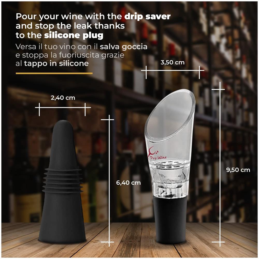Versatore / aeratore Vino + Tappo / stopper Vino, Pack Utilità Accessori Vino, Versa Vino E Stoppa Vino, Aeratore E Versatore In Acciaio Inossidabile E Tappo Vino In Silicone Riutilizzabile - Foto 2