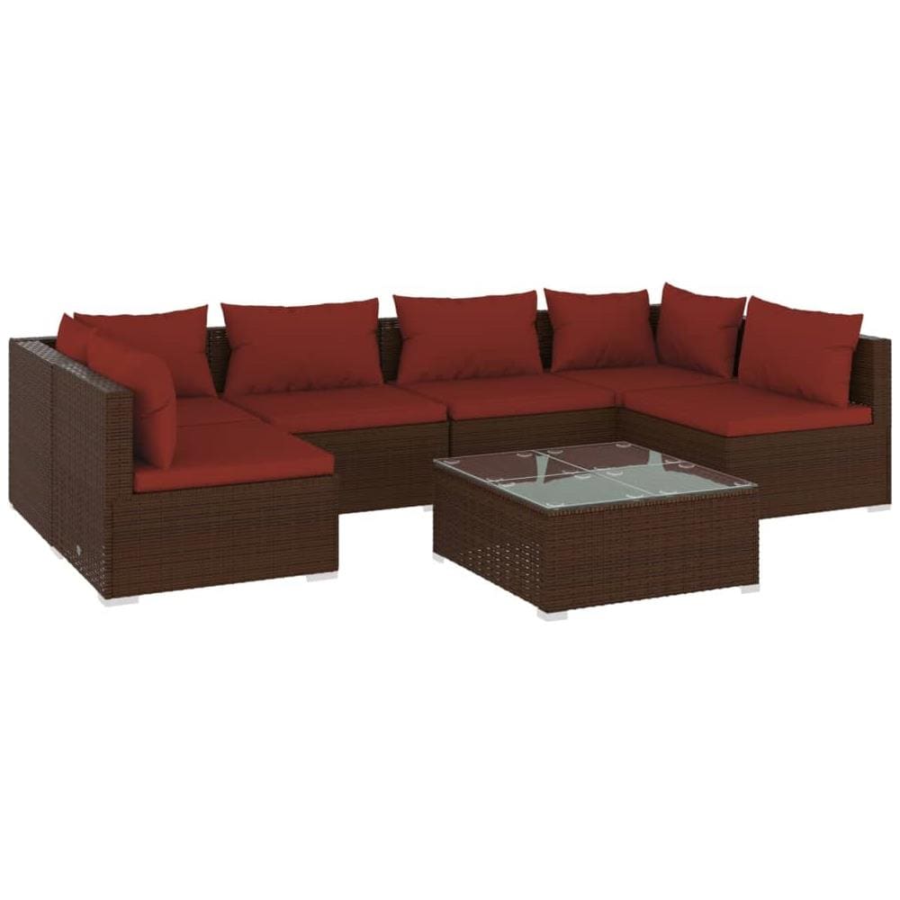 Set Da Giardino 7 Pz Con Cuscini In Polyrattan Marrone - Foto 1