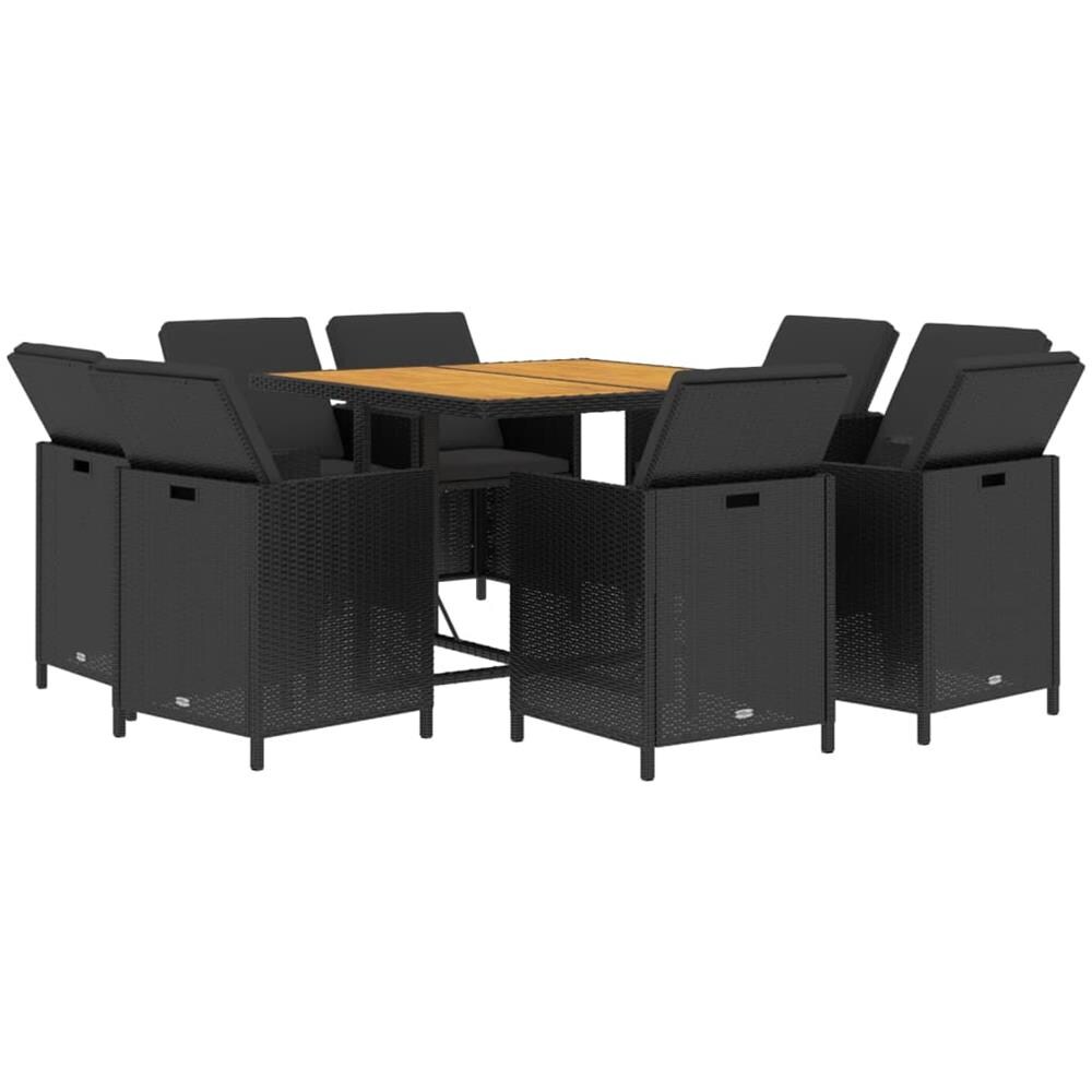 Set Da Pranzo Per Giardino 9pz Con Cuscini In Polyrattan Nero - Foto 2