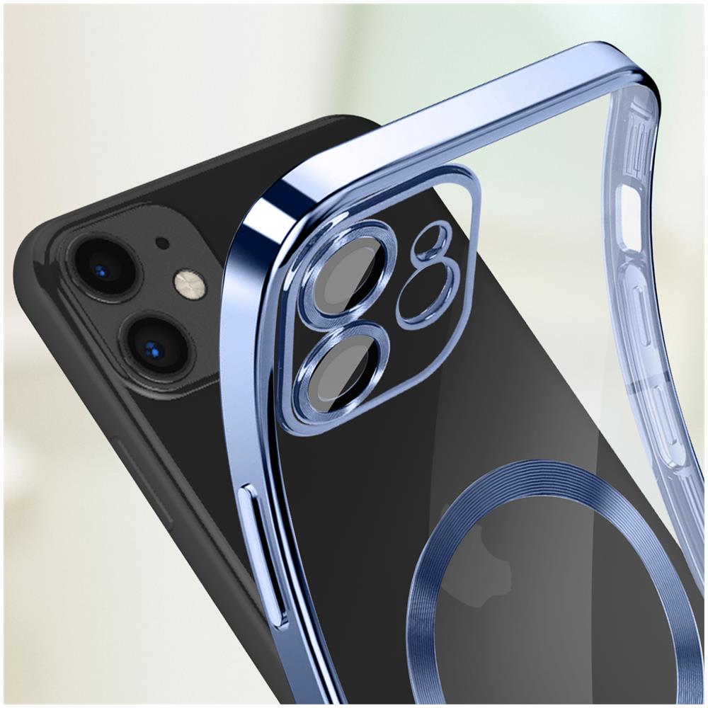 Cover Magsafe Per Iphone 11 Silicone Protezione Fotocamera Bordo Cromato Blu - Foto 2