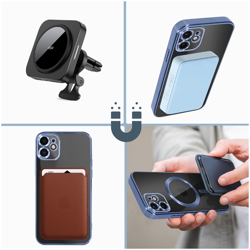 Cover Magsafe Per Iphone 11 Silicone Protezione Fotocamera Bordo Cromato Blu - Foto 5