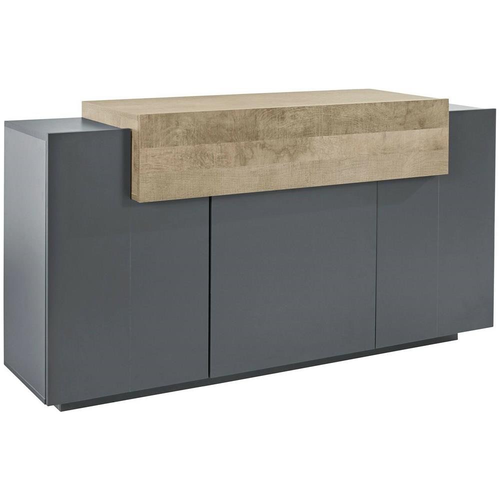 Credenza Aschly, Madia Da Cucina A 3 Ante, Buffet Da Soggiorno, 100% Made In Italy, Cm 160x46h85, Antracite E Acero - Foto 2