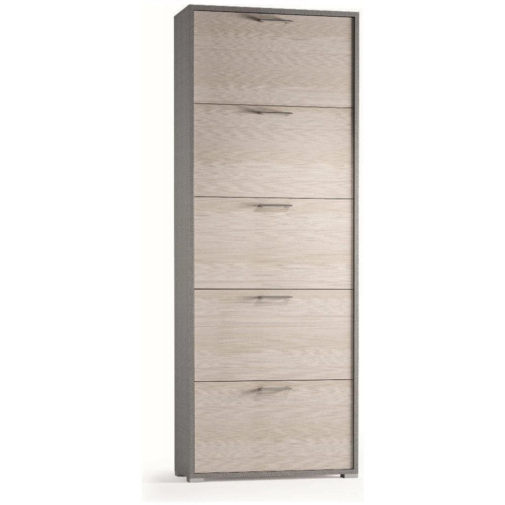 Scarpiera Surfinia, Mobile Multiuso Da Ingresso Con 5 Ante A Ribalta, Armadietto Portascarpe A Doppia Profondità, 100% Made In Italy, 67x28h183 Cm, Larice - Foto 2