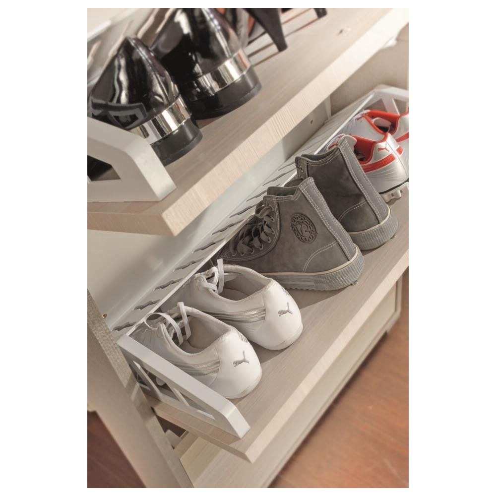 Scarpiera Surfinia, Mobile Multiuso Da Ingresso Con 5 Ante A Ribalta, Armadietto Portascarpe A Doppia Profondità, 100% Made In Italy, 67x28h183 Cm, Larice - Foto 4