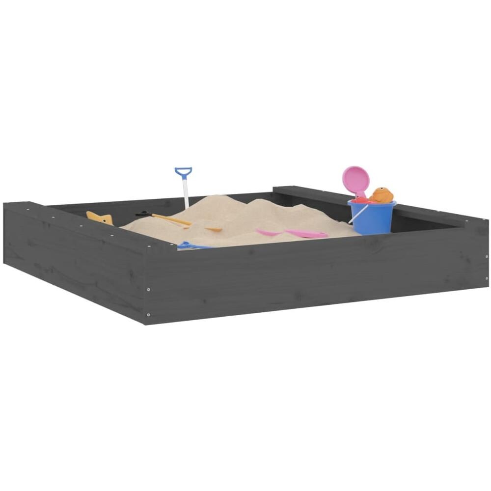 Sabbiera Con Sedute Grigia Quadrata In Legno Massello Di Pino - Foto 3