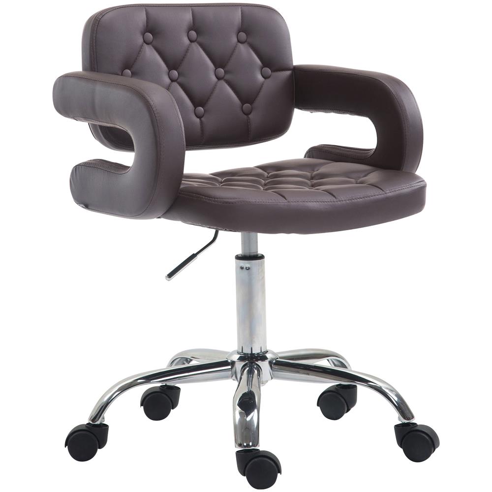 Sgabello Lavoro Dublin con Schienale in Similpelle Design Chesterfield - Sgabello Ufficio con Rotelle E Braccioli Regolabile in Altezza Marrone - Foto 1