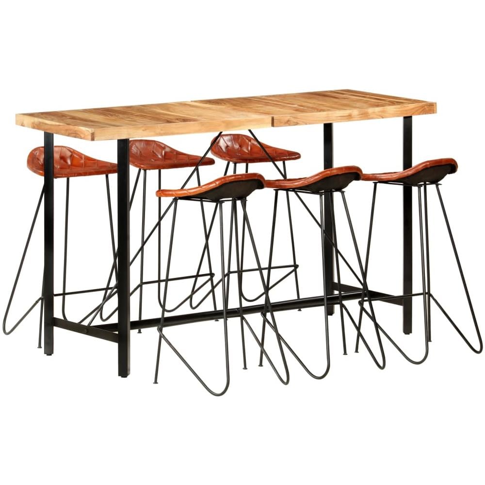 Set Da Bar 7 Pz In Legno Massello Di Acacia E Vera Pelle - Foto 1