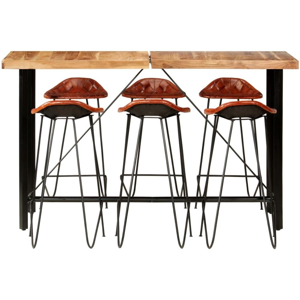 Set Da Bar 7 Pz In Legno Massello Di Acacia E Vera Pelle - Foto 2