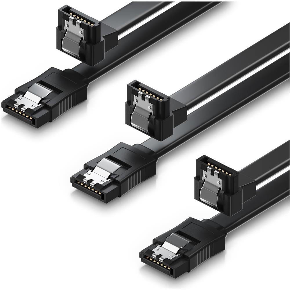 3x 0.5m Cavo Sata Iii Cavo Sata 3 Cavo Dati Hdd Ssd Collegamento Clip In Metallo 6gbit S 1x Diritta 1x 90 L-type Connettori - Nero - Foto 1