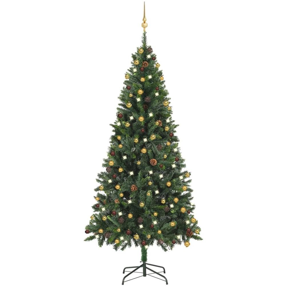 Albero di Natale Artificiale con LED Palline Pigne Verde 210 cm - Foto 1