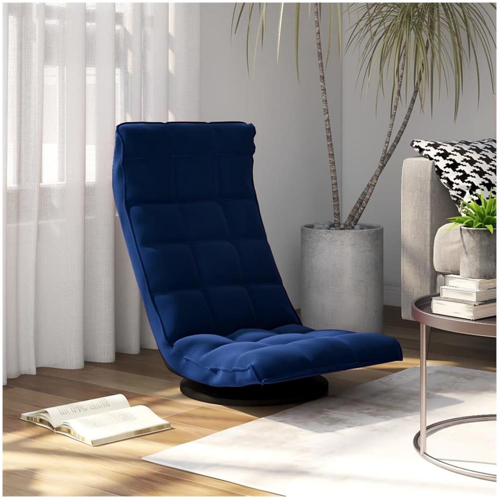 Sedia Da Pavimento Girevole Blu In Velluto - Foto 1
