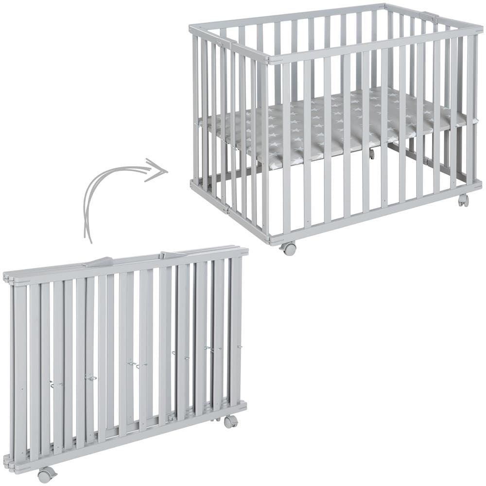 Box Per Bambini - Pieghevole - Grigio - 74x100 - Playpen Salvaspazio Con Rotelle - Foto 2