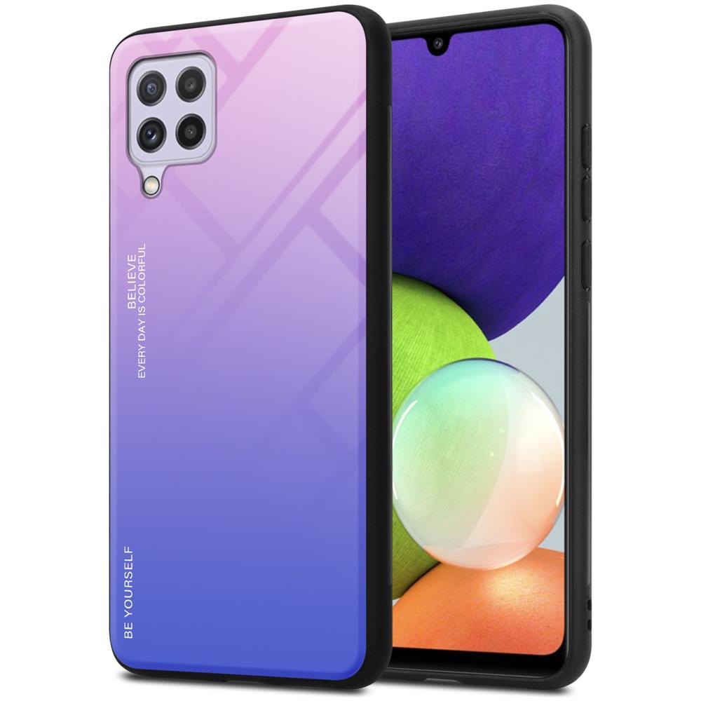 Custodia Compatibile Con Samsung Galaxy A22 4g / M22 / M32 4g In Rosa - Blu - Coperchio Protettivo Bicolore In Vetro Temperato E Silicone Tpu - Foto 1