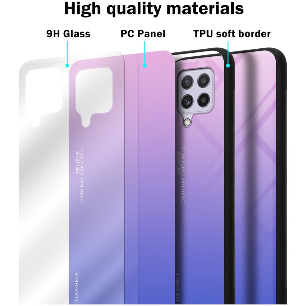 Custodia Compatibile Con Samsung Galaxy A22 4g / M22 / M32 4g In Rosa - Blu - Coperchio Protettivo Bicolore In Vetro Temperato E Silicone Tpu - Foto 7