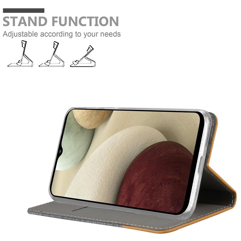 Custodia Compatibile Con Samsung Galaxy A12 / M12 In Grigio Chiaro Marrone - Coperchio Protettiva Con Chiusura Magnetica, Funzione Stand E Tasca Per Le Carte - Foto 2