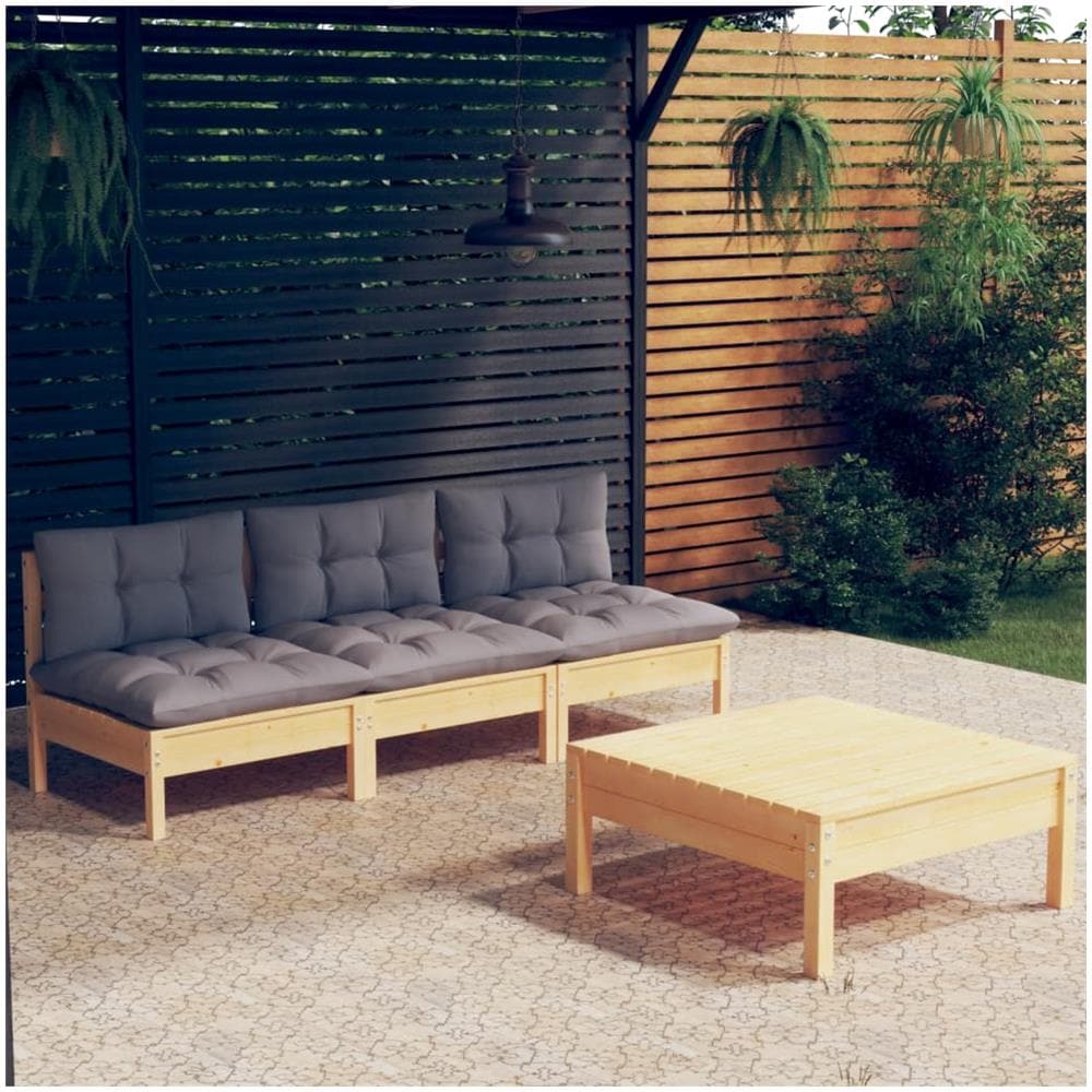 Set Divani Da Giardino 4 Pz Con Cuscini Grigi Massello Di Pino - Foto 1