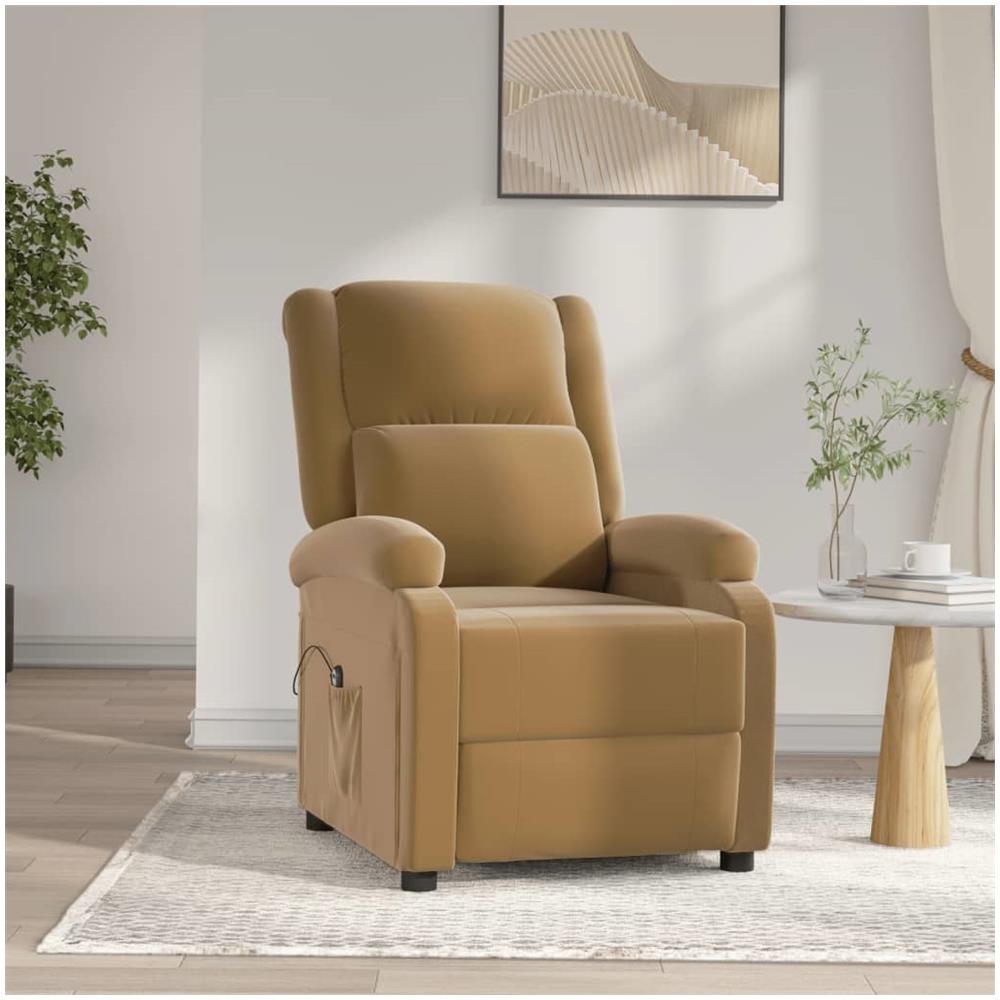 Poltrona Elettrica Reclinabile Marrone In Velluto - Foto 6