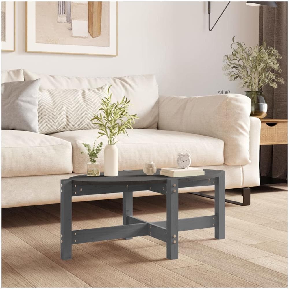 Tavolino Da Salotto Grigio 87x48x35cm In Legno Massello Di Pino - Foto 1