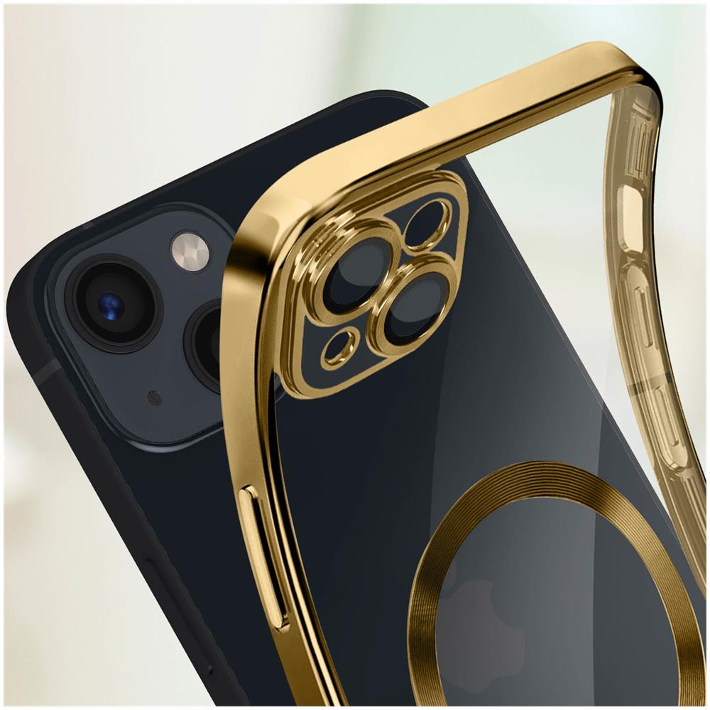 Cover Magsafe Per Iphone 14 Plus Silicone Protezione Fotocamera Bordo Oro - Foto 5