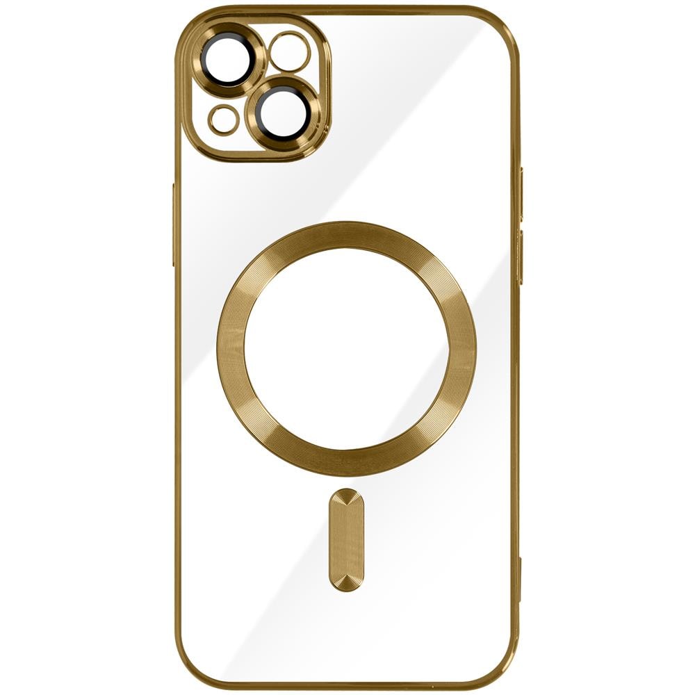 Cover Magsafe Per Iphone 14 Plus Silicone Protezione Fotocamera Bordo Oro - Foto 1