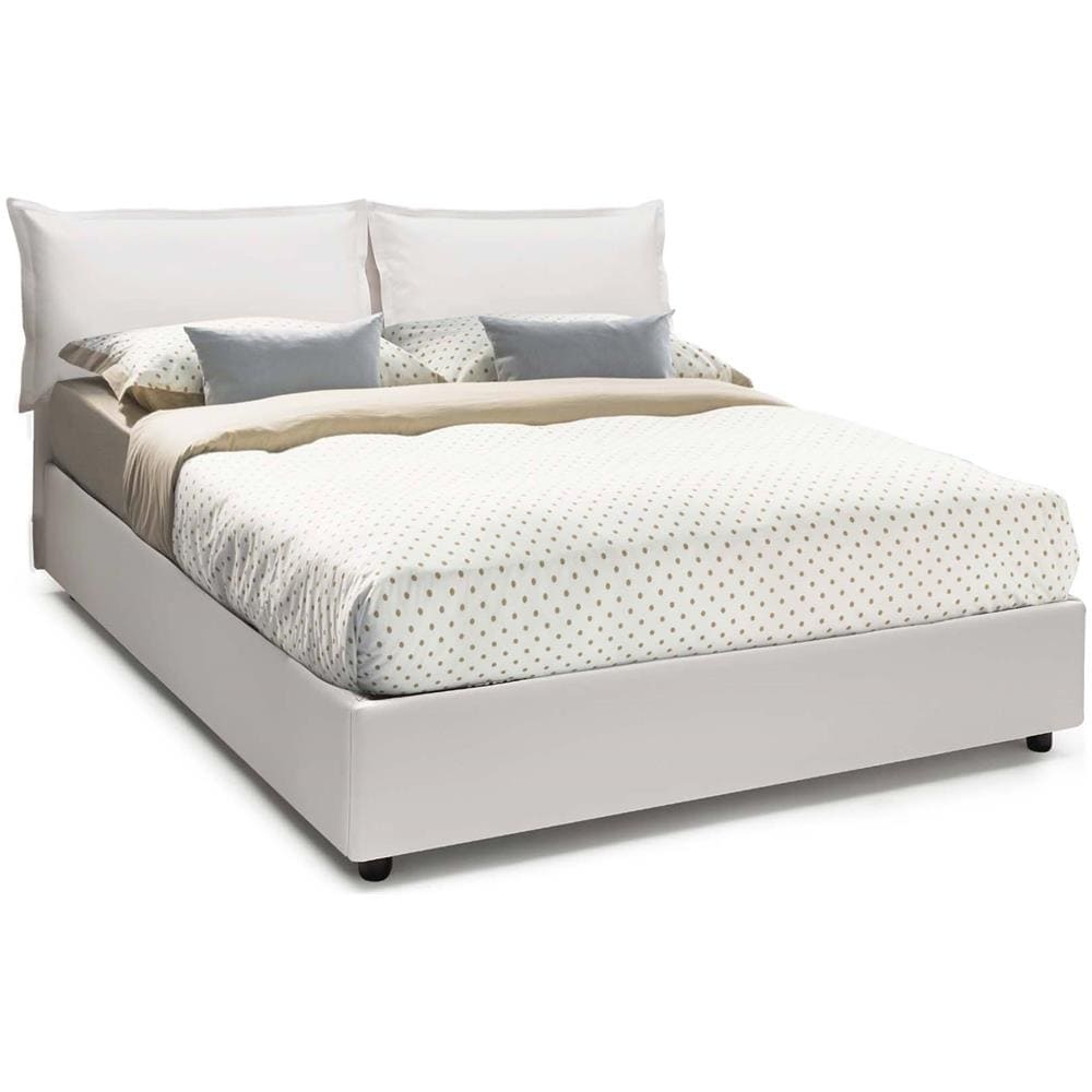 Letto Matrimoniale Nora, Letto Contenitore Con Rivestimento In Ecopelle, 100% Made In Italy, Apertura Frontale, Con Materasso Cm 160x190 Incluso, Bianco - Foto 1