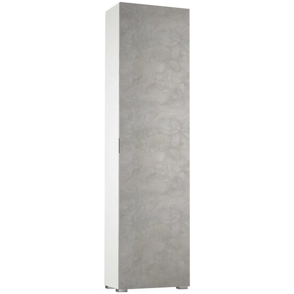 Armadio Multiuso Fiordaliso, Mobile Lineare A 1 Anta E 7 Ripiani, Colonna Da Ingresso O Bagno, Scarpiera Moderna, 100% Made In Italy, 50x30h182 Cm, Cemento E Bianco - Foto 2