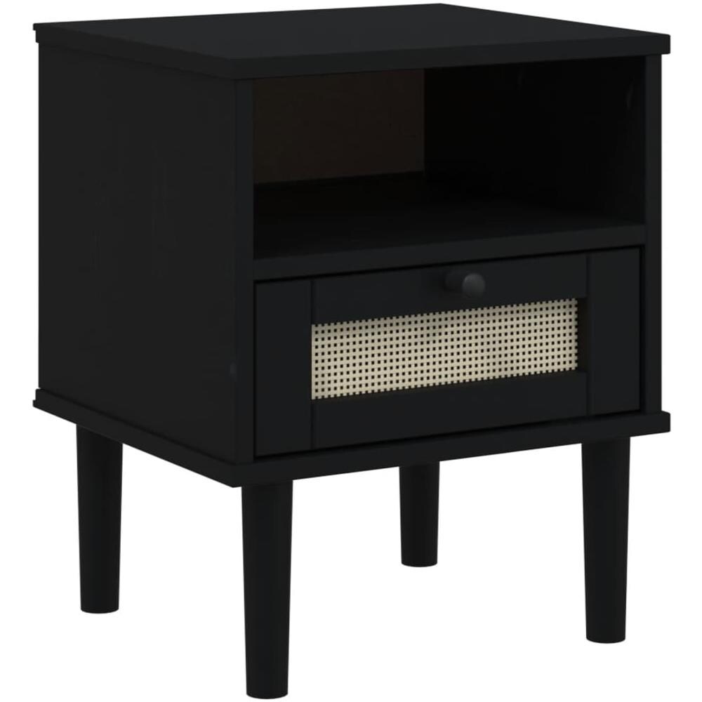 Comodino Senja Nero Aspetto Rattan 40x35x48 Cm In Legno Di Pino - Foto 2