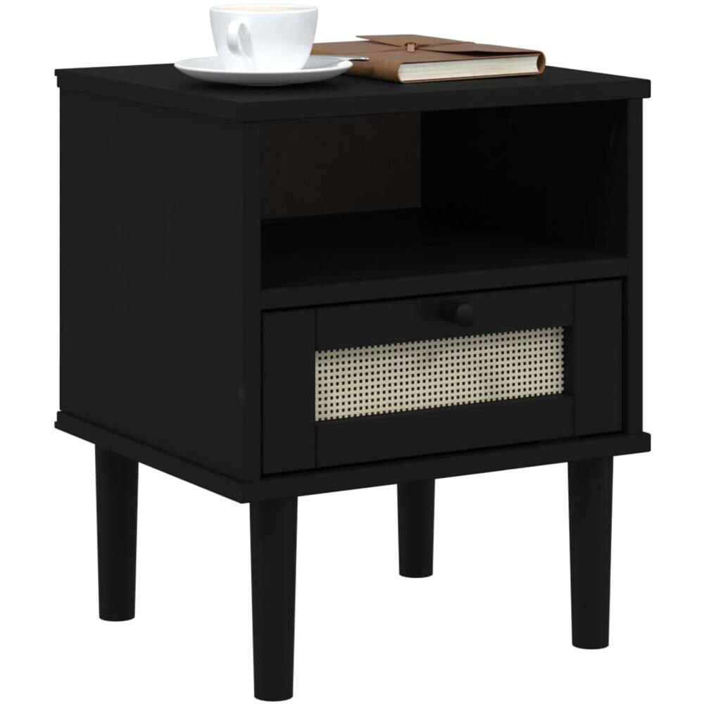 Comodino Senja Nero Aspetto Rattan 40x35x48 Cm In Legno Di Pino - Foto 3
