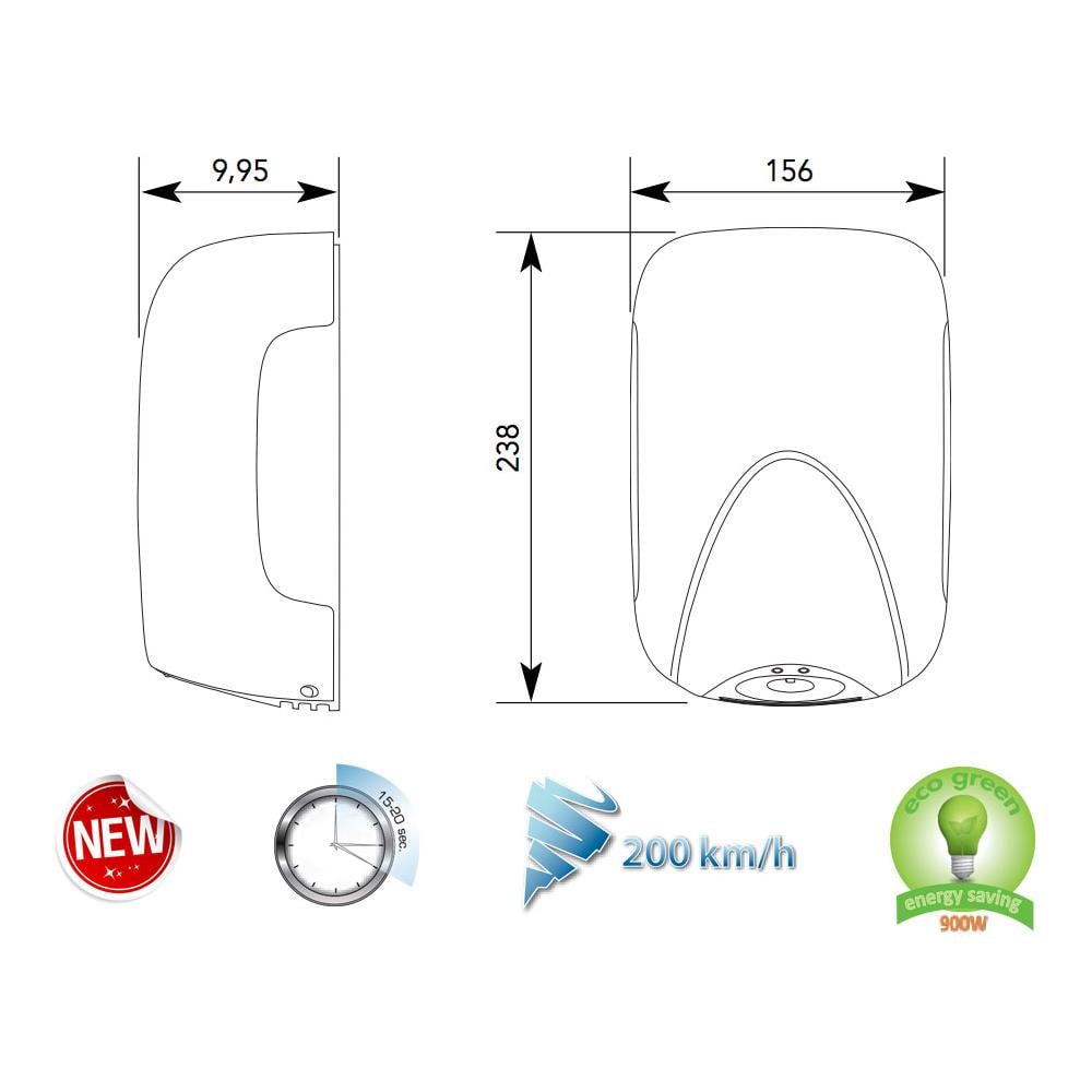 Asciugamano Elettrico Vama X Dry Compact - 1450W, Con Fotocellula, Lampada UV, Bianco ABS - Foto 8
