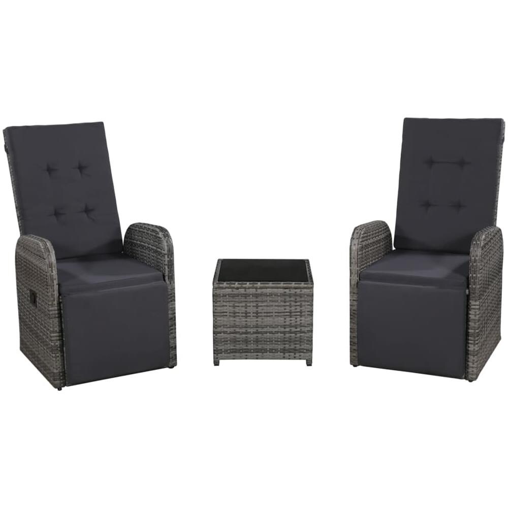 Set Da Bistrot 3 Pz Con Cuscini In Polyrattan Grigio - Foto 1