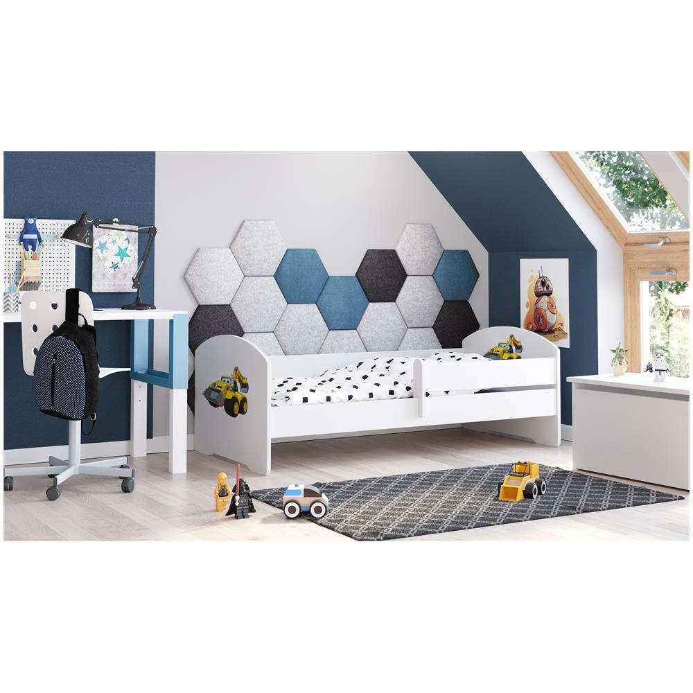 Luk 140x70 Letto Per Bambino Con Ringhiera + Materasso E Giroletto Yellow Excavator - Foto 2