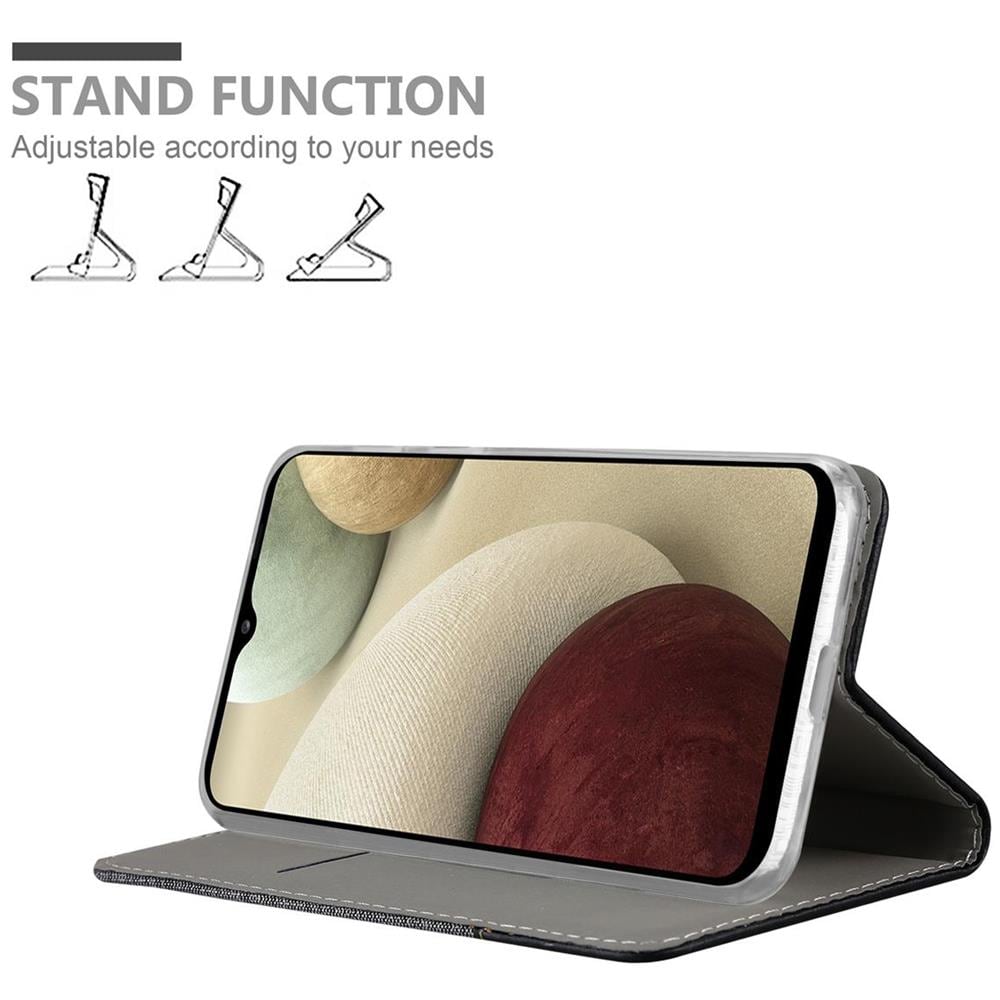 Custodia Compatibile Con Samsung Galaxy A12 / M12 In Grigio Nero - Coperchio Protettiva Con Chiusura Magnetica, Funzione Stand E Tasca Per Le Carte - Foto 2