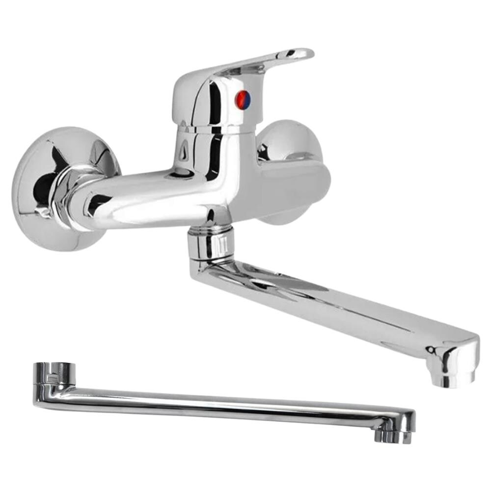 Miscelatore A Muro In Ottone Lavello Cucina Con 2 Canne Erogazione Orientabile - Foto 1