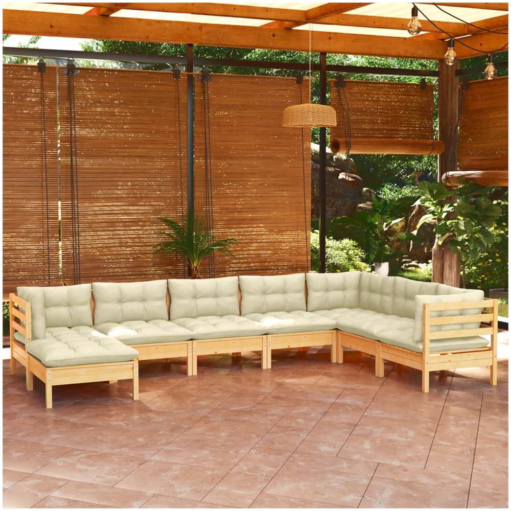 Set Divani Da Giardino 8 Pz Con Cuscini Crema In Massello Di Pino - Foto 1