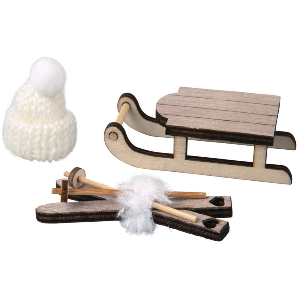 Decorazioni Natalizie E Invernali - Slitta Di Legno, Sci, Cappello - Legno - Foto 1