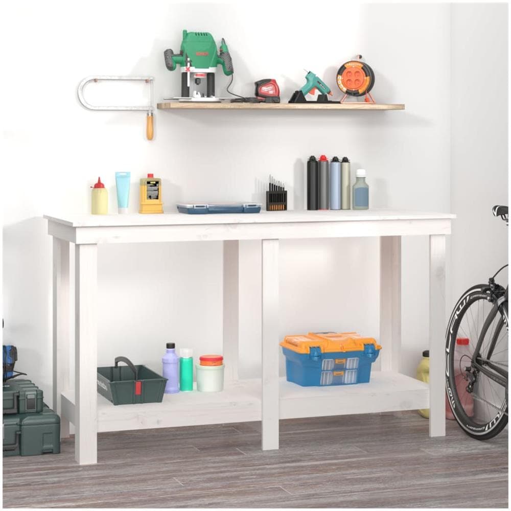 Banco Da Lavoro Bianco 140x50x80 Cm In Legno Massello Di Pino - Foto 1