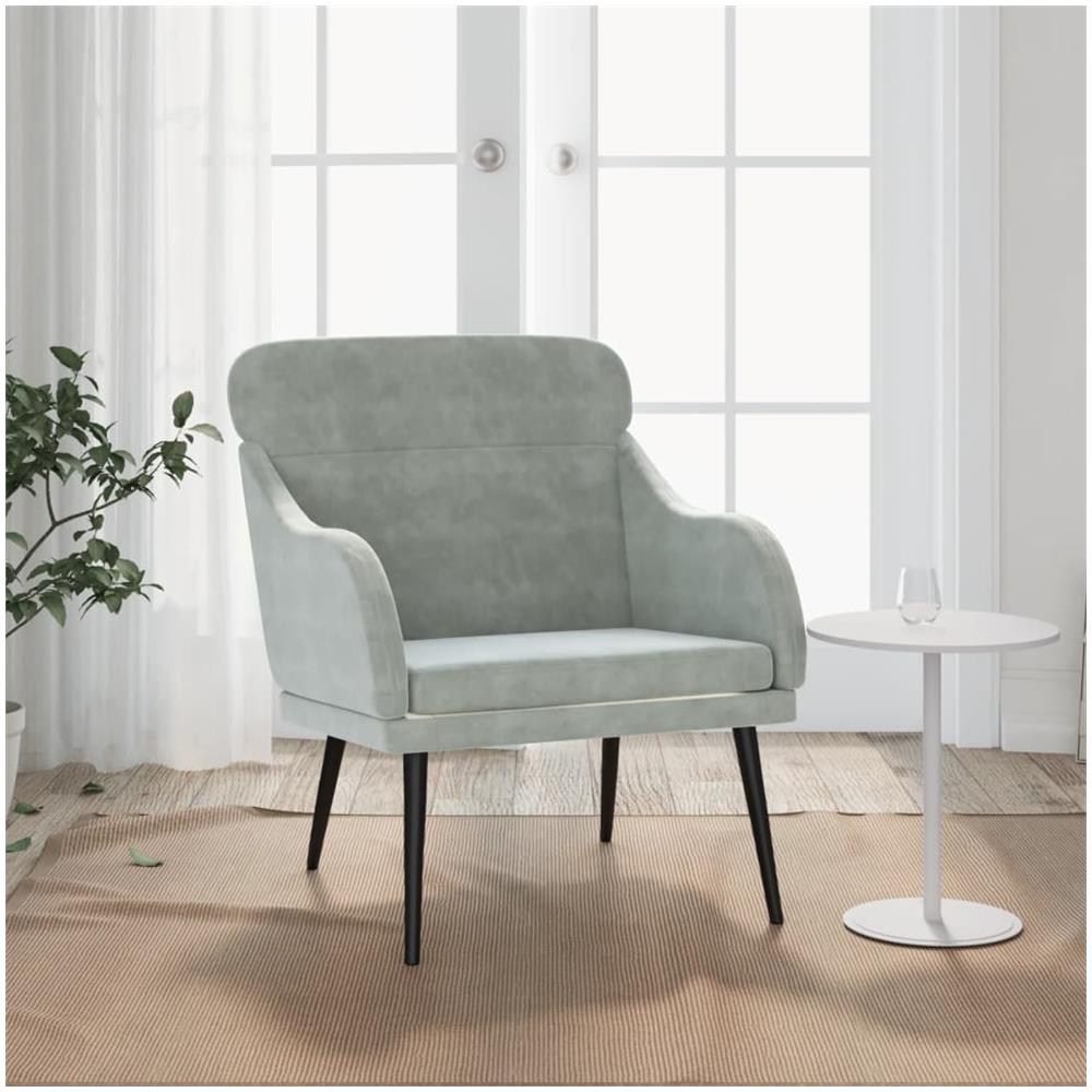 Poltrona Grigio Chiaro 63x76x80 Cm Velluto - Foto 1