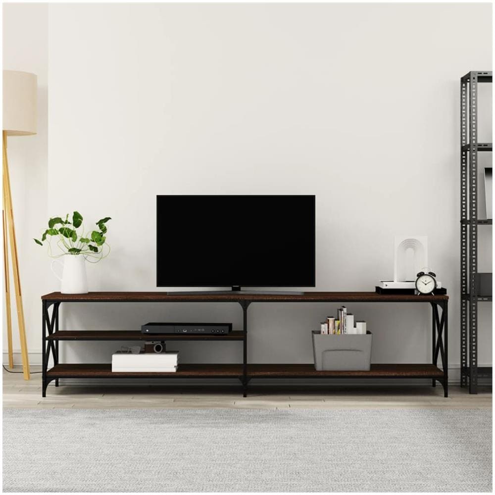 Mobile Tv Rovere Marrone 200x40x50cm Legno Multistrato Metallo - Foto 1
