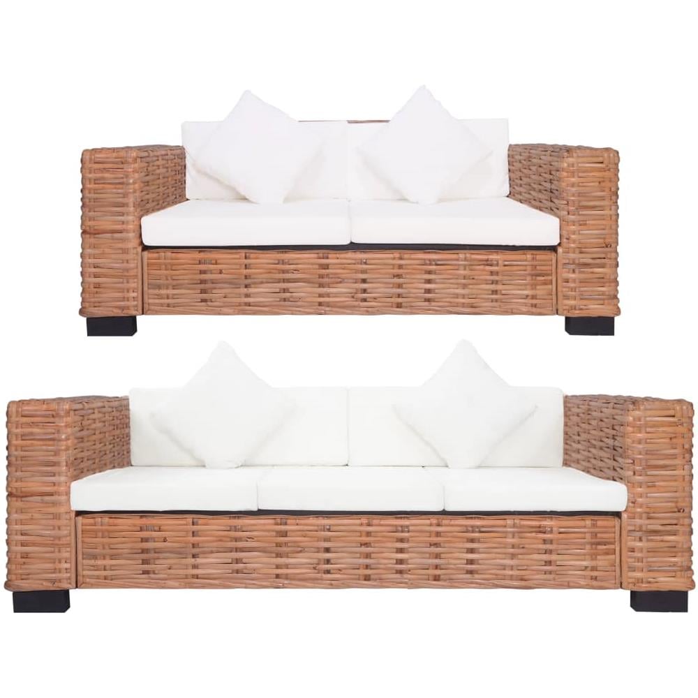 Set Di Divani Con Cuscini 2 Pz In Rattan Naturale - Foto 1