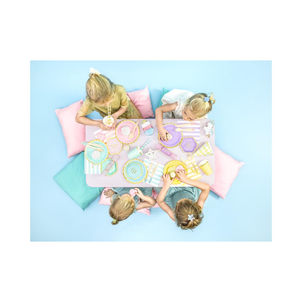 Partydeco - 6 Piattini In Cartone Celesti Bordo Oro 18 Cm - Foto 2