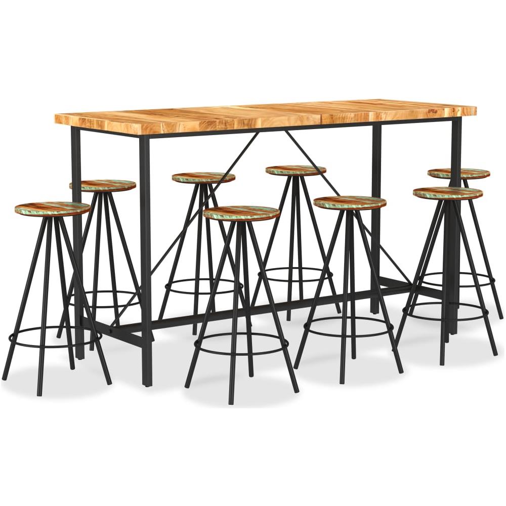 Set Da Bar 9 Pz In Legno Massello Di Acacia E Legno Di Recupero - Foto 1