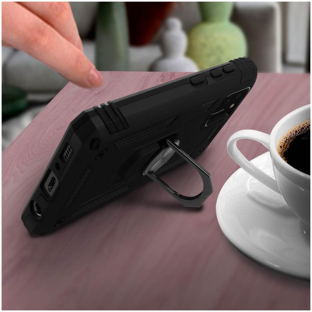 Cover Samsung Galaxy A41 Bi-materia Anello Magnetico Stand Nero - Foto 5