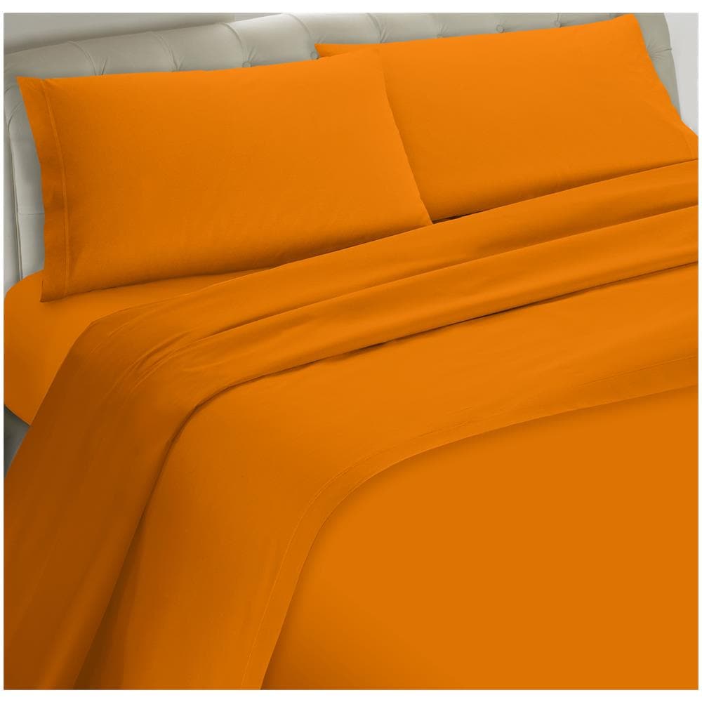 Set Completo Lenzuola 100% Microfibra - Singolo, Lenzuolo Sopra 150 X 290 Cm, Lenzuolo Sotto 80/90 X 190/200 X 25 Cm, 1 Federa 52 X 82 Cm - Arancio Chiaro - Foto 1