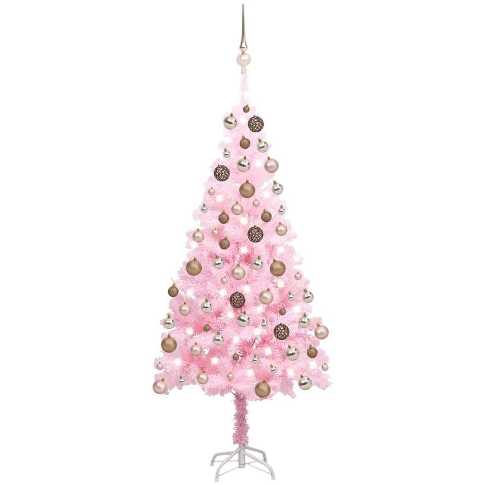 Set Albero Natale Artificiale con LED e Palline Rosa 120 cm PVC - Foto 1