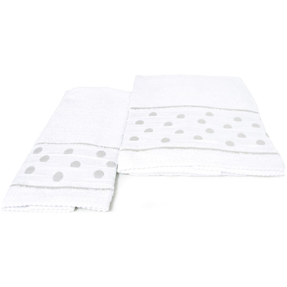 Set Asciugamano Copiola Salvietta Bagno In Spugna 100% Cotone Mod Pois Bianco - Foto 1