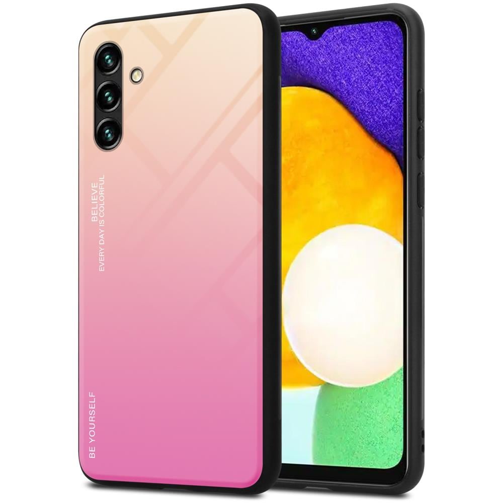 Custodia Compatibile Con Samsung Galaxy A13 5g In Giallo - Rosa - Coperchio Protettivo Bicolore In Vetro Temperato E Silicone Tpu - Foto 1