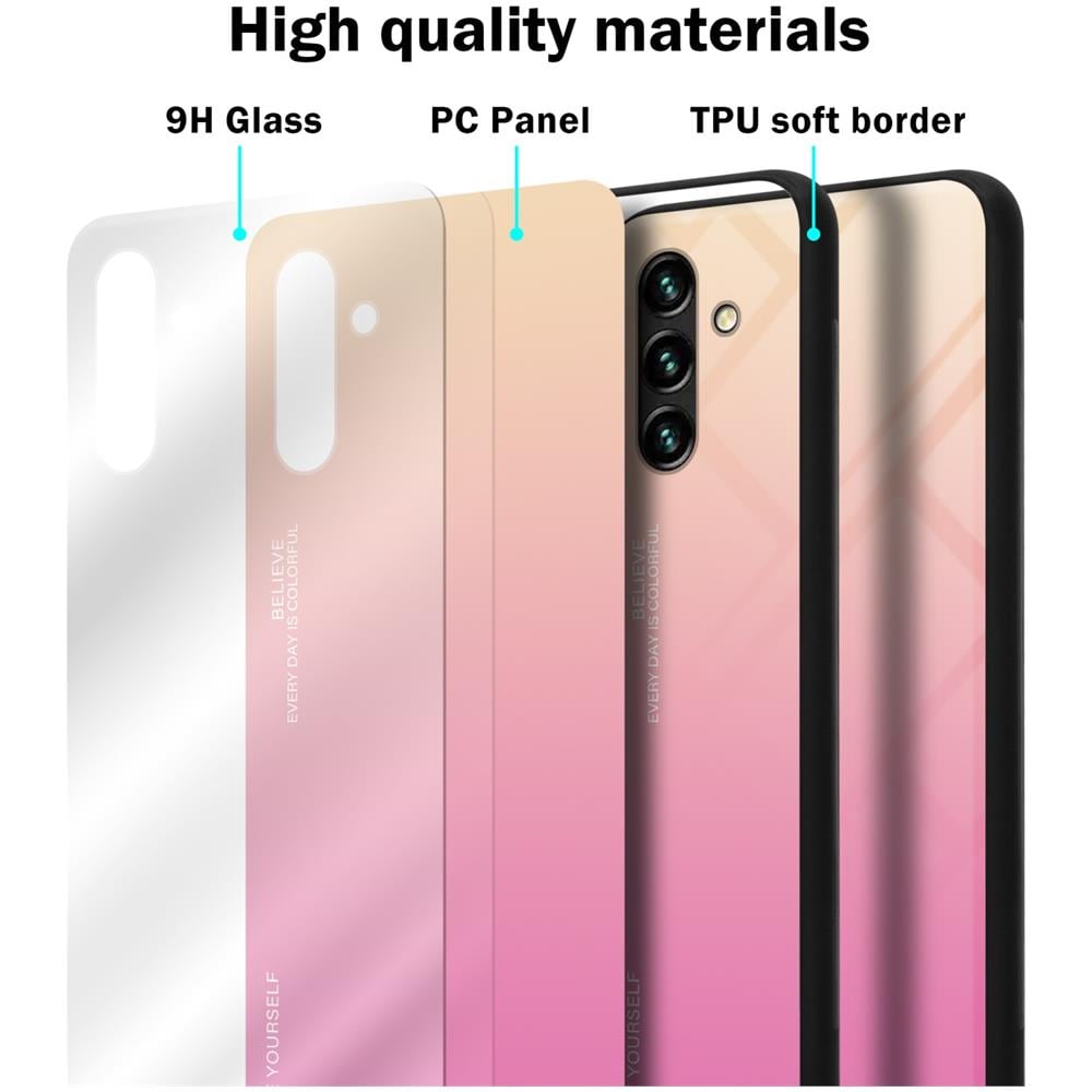 Custodia Compatibile Con Samsung Galaxy A13 5g In Giallo - Rosa - Coperchio Protettivo Bicolore In Vetro Temperato E Silicone Tpu - Foto 6