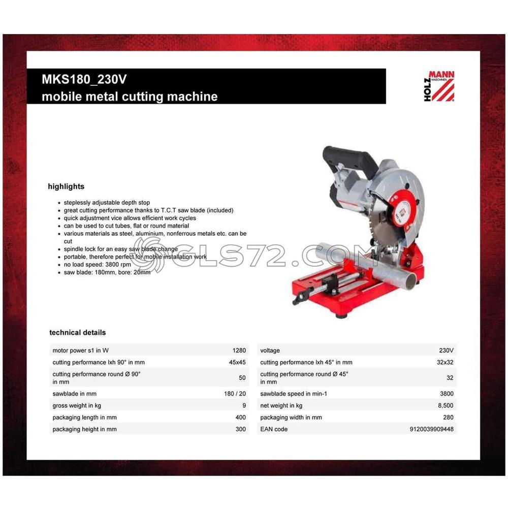 Troncatrice Portatile Per Metalli 230v Lama 180 Mm Widia Holzmann Mks180 - Foto 8