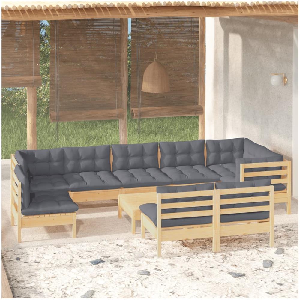 VIDAXL - Set Divani Giardino 3 pz con Cuscini Grigio Scuro Legno Acacia
